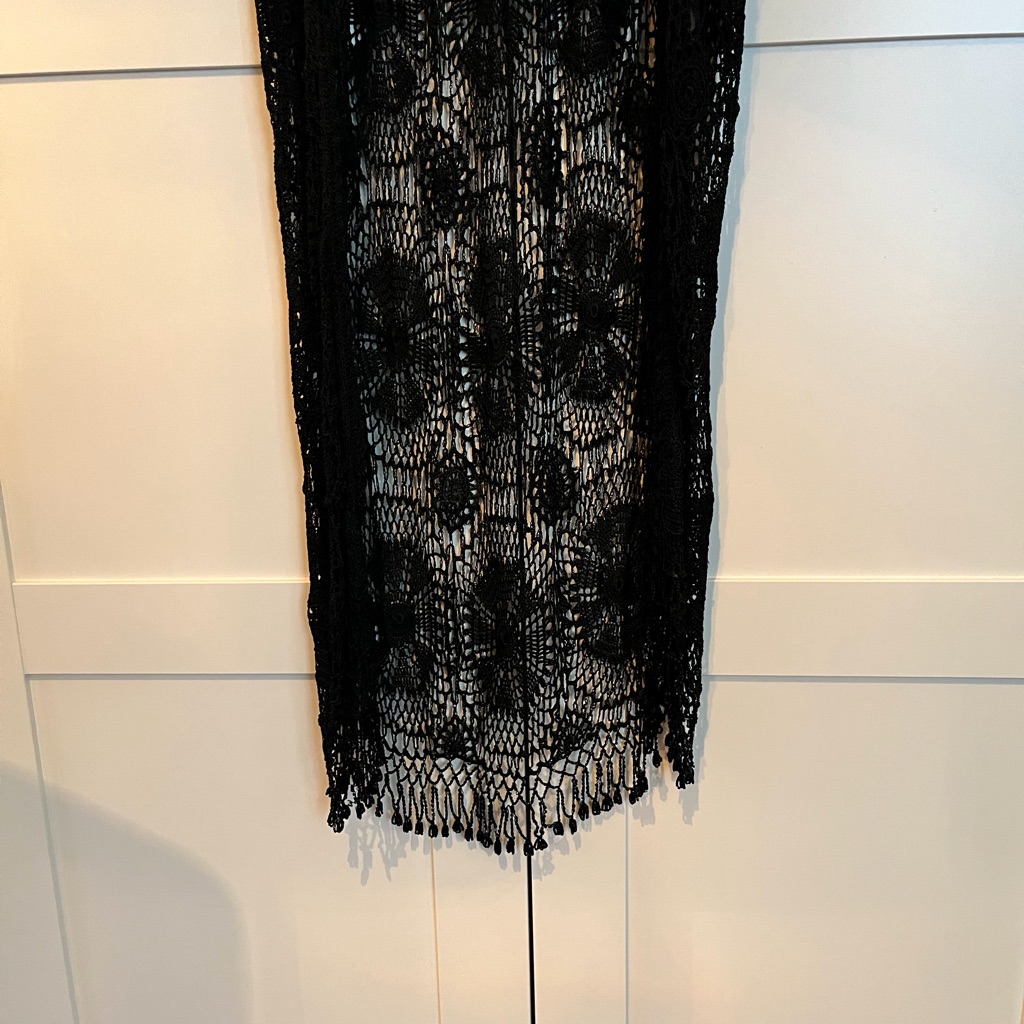 Elegant Black Crocheted Swimsuit CoverUp Or Used As A Duster
